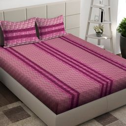 Arrabi Pink & Beige Floral 300 TC King Bedsheet with 2 Pillow Covers-image-24