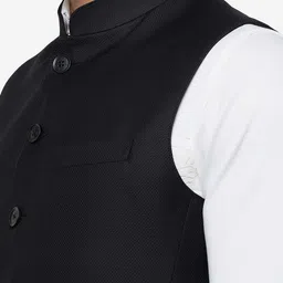 JADE BLUE Mandarin Collar Woollen Nehru Jacket image 3