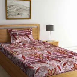 FABINALIV Red & Pink Floral 300 TC Single Bedsheet with 1 Pillow Cover-image-27