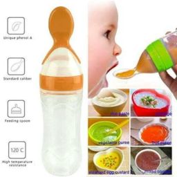 Silicone Food/Fruit Feeding Spoon with Squeezy Grade Silicone Feeder Bottle 90ml - Silicon-image-6