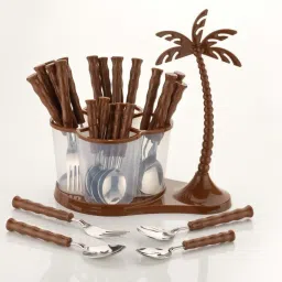 smartclick Extra Ordinary 24 pcs Revolving Coconut Cutlery Set, Disposable Stainless Steel, Plastic Cutlery Set. Plastic, Stainless Steel Cutlery Set image 2