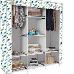 8 Shelf Foldable Collapsible Wardrobe Storage Organizer Almirah Cloth Rack Carbon Steel Collapsible Wardrobe-image-38
