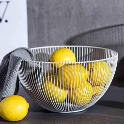 Metal Fruit Bowl, Modern Ribbed Design, Wire Fruit Basket for Fruits and Snacks Iron Fruit & Vegetable Basket-image-19