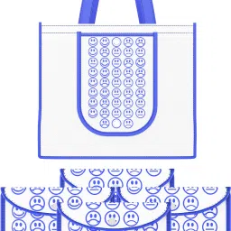 Pack of 5 Smile Print Foldable Grocery/Shopping Bags For Women | White & Blue Pack of 5 Grocery Bags-image-27