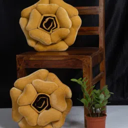 hosta homes Gold Microfiber Flower Shaped Cushions (Set of 2)-picture-39