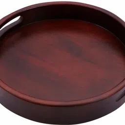 Wooden Round Tray (L-12 X W-12 X H-1.5 Inches Brown) Handcrafted Serving Tray Use for Kitchen Dining Table Multipurpuose Tray Tray-image-0