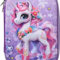Whimsical Wonders 3D Unicorn Printed Violet Big Size Pencil Pouch for girls Art Canvas Pencil Box-10