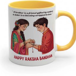 Raksha Bandhan Gift - Yellow Handle Brother Sister Cup Ceramic Coffee Mug-34