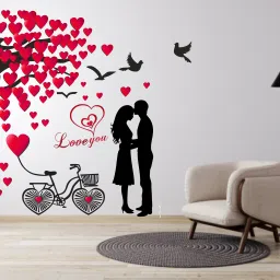 96 cm Romantic Couple Under The Heart Leaves Tree and Love Quote with Bicycle' Wall Sticker( 77 cm X 96 cm ) Self Adhesive Sticker-image-19
