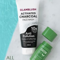 Skin Care Combo Activated Charcoal Face Wash (60ml) & Green Clay Mask Stick Deep Cleansing All Natural Ingredients Pack of 2-5