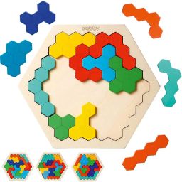Hexagonal Wooden Tetris Brain Teaser Puzzle Learning Toy for Kids-10