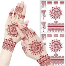 S.A.V.I 2 Sheets - Red Mehndi Style Temporary Tattoo Stickers for Women & Girls-image-103