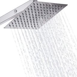 Stainless Steel 8"x8" Ultra Slim Square Rain Shower Head 12Inch Arm Fixed Mount-image-19