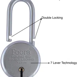 foora Round 50 LS with 5 Keys, Extra Long Shackle, Double Locking, 7 Lever Padlock image 2
