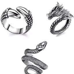 combo of 3 ring eagle claw ring snake ring and dragin eye ring Tungsten, Stainless Steel, Zinc Turquoise, Tsavorite Titanium Plated Ring-image-48