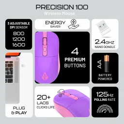 Archer Tech Lab Precision 100 Wireless Mouse Ergonomic, 3 DPI settings, 10M range, lightweight. Wireless OpticalGaming Mouse image 2