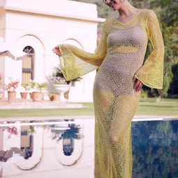 Athena Green Self Design Lace Cover Up Dress-image-32