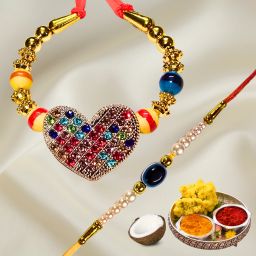 Designer Mutli Color Heart Assorted Rakhi Set-image-97