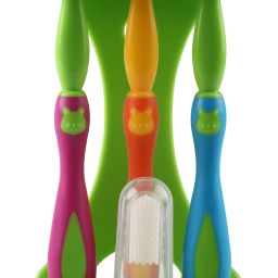 4 Stage Baby Oral Care Set for infant, baby, Todder & Kids' primary teeth & gums, Infant Gum Massager, 2 Toddler brushes, One Training toothbrush, BPA Free, New Born to 60months Soft Toothbrush-33