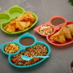 OWL Shape Plates 3 with Spoon for Kids Virgin Plastic Food Grade Material Dinner Sectioned Plate-image-65