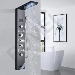 Lurexa AERIO 6 in 1 Tower Thermostatic System with Hydropowered LED Light + Digital Display & 6 Water Functions With Top Rainfall Water Outlet, Waterfall Outlet-image-8