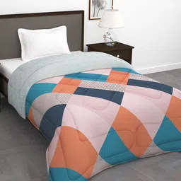 Story@home Grey & Peach-Coloured Geometric 180 GSM AC Room Reversible Single Bed Comforter-13
