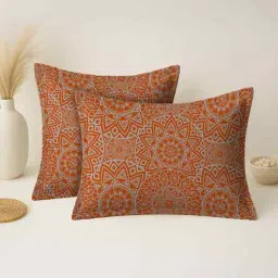 mayfair homes london Rust Cotton 27x18 Inches Pillow Covers (Set of 2)-picture-34