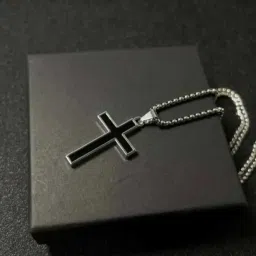 Black Jesus Cross Pendant with Stainless Steel Chain Necklace for Men & Boys Silver Stainless Steel Pendant-image-45