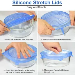 6 Different Sizes Silicone Lids For Food Container Storage, Freezer & Microwave 2.6 inch, 3.8 inch, 4.5 inch, 8.3 inch, 5.7 inch Lid Set-48