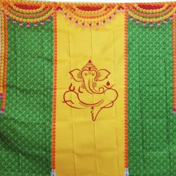 Beautiful Lord Ganesh Backdrop for Puja room size 5ft Hight & 8ft Width Curtain Fabric-39