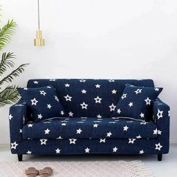 house of quirk Blue Printed Polyester 17x72 Inches 2 Seater Sofa Cover-picture-4