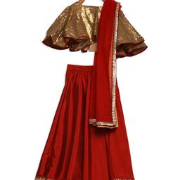 Ethnovog Girls BrownGold Sequinned Ready to Wear LehengaBlouse With Dupatta-image-75
