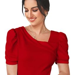 Dream Beauty Fashion Asymmetric Neck Puff Sleeve Regular Top-image-81