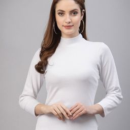 Friskers White Organic Cotton Turtle Neck Knitted Ribbed Top-image-73