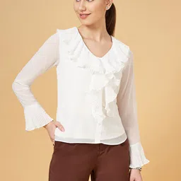 Annabelle by Pantaloons V-Neck Bell Sleeve Ruffled Regular Top-image-66