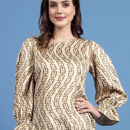 plusS Geometric Printed Bell Sleeves Top-image-46