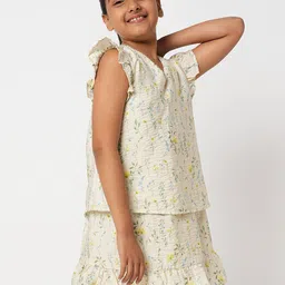 Vero Moda Girls Floral Printed V-Neck Flutter Sleeves Top-image-32