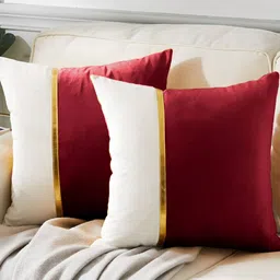 AEROHAVEN Red & White 2 Pieces Colourblocked Reversible Square Cushion Covers-0