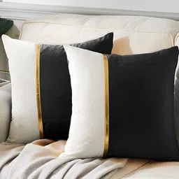 AEROHAVEN Black & White 2 Pieces Colourblocked Reversible Square Cushion Covers-image-43