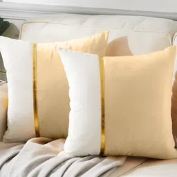 AEROHAVEN Cream-Coloured & White 2 Pieces Colourblocked Reversible Square Cushion Covers-image-22