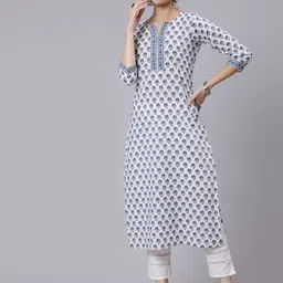 Nayo Women Off-White Printed Straight Kurta With Three Quarter Sleeves-58