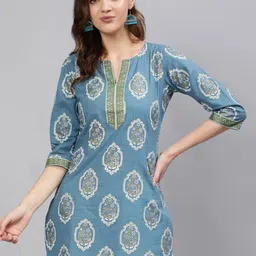 Nayo Blue & White Printed Cotton Tunic-image-9
