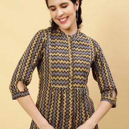 Jaipur Kurti Geometric Print Mandarin Collar Cotton Top-picture-14