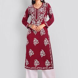 Seva Chikan Ethnic Motifs Embroidered Lucknowi Chikankari Modal Straight Kurta-image-42