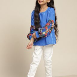 Sangria Girls Blue Solid Puff Sleeves Top-image-67
