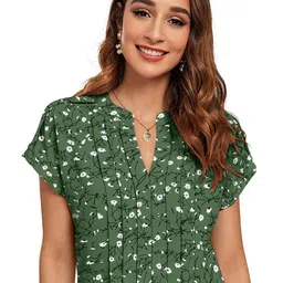 ODETTE Floral Printed Mandarin Collar Top-image-46