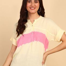 Maaesa Colourblocked Mandarin Collar Extended Sleeves Top-image-54