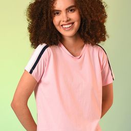 Campus Sutra Peach-Coloured & Black Extended Sleeves Placement Print Top-image-6