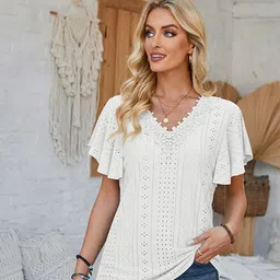 StyleCast x Revolte Self Design V Neck Flared Sleeves Top-image-28