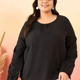 Sztori Plus Size Round Neck Puff Sleeve Crepe Top-picture-0